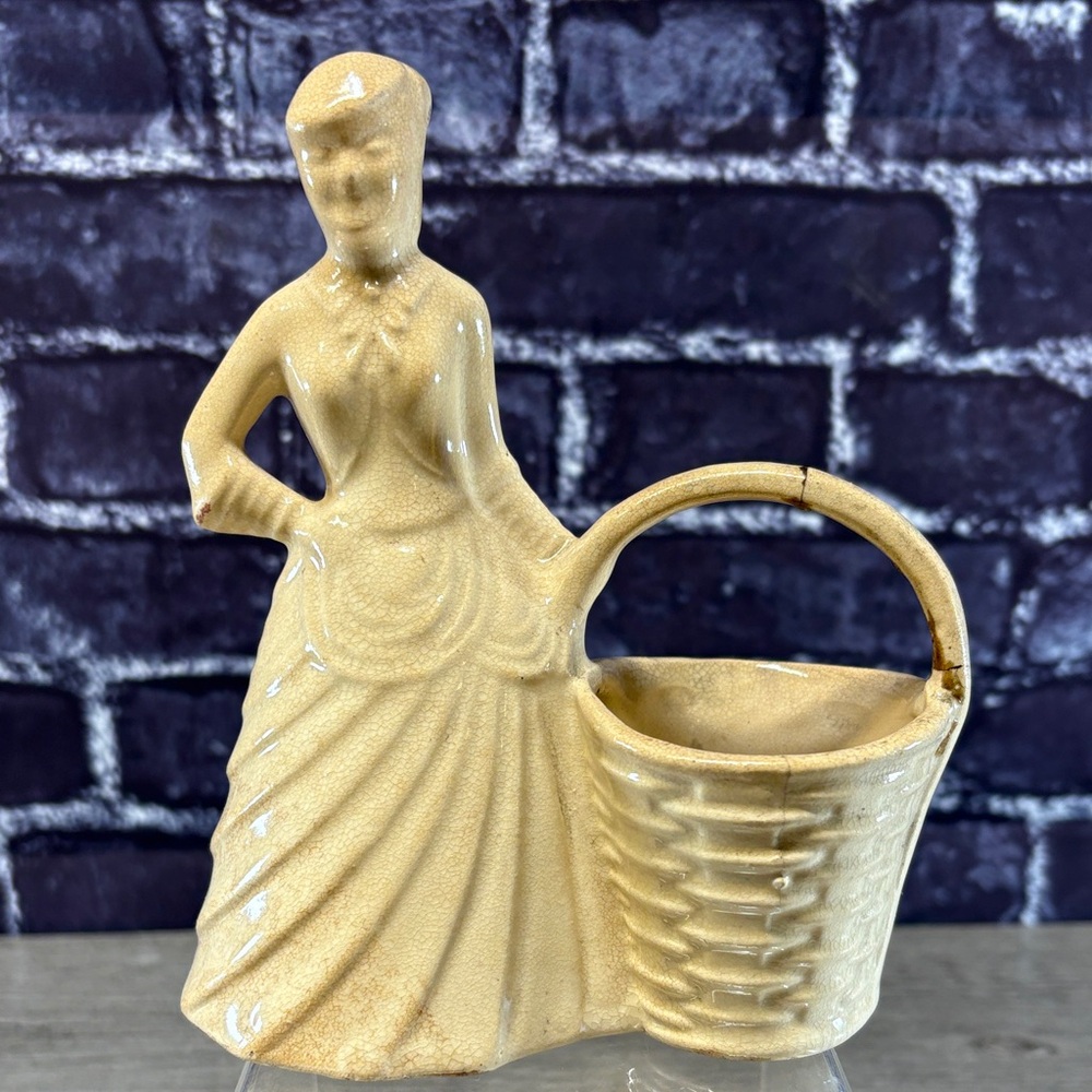 Vintage Brush McCoy Cream Ceramic Lady with Basket
